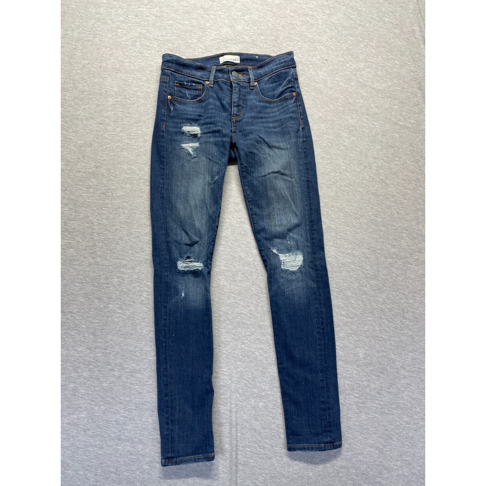 Loft Modern Skinny Jeans Womens 0/25 Blue Medium Wash Denim Cotton Distressed